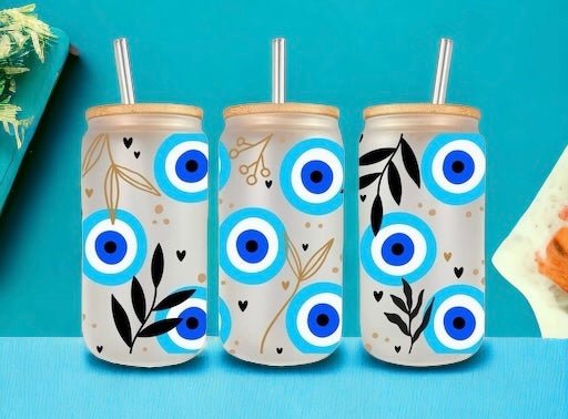 Evil Eye | 20 oz Glass with Bamboo Lid & Straw