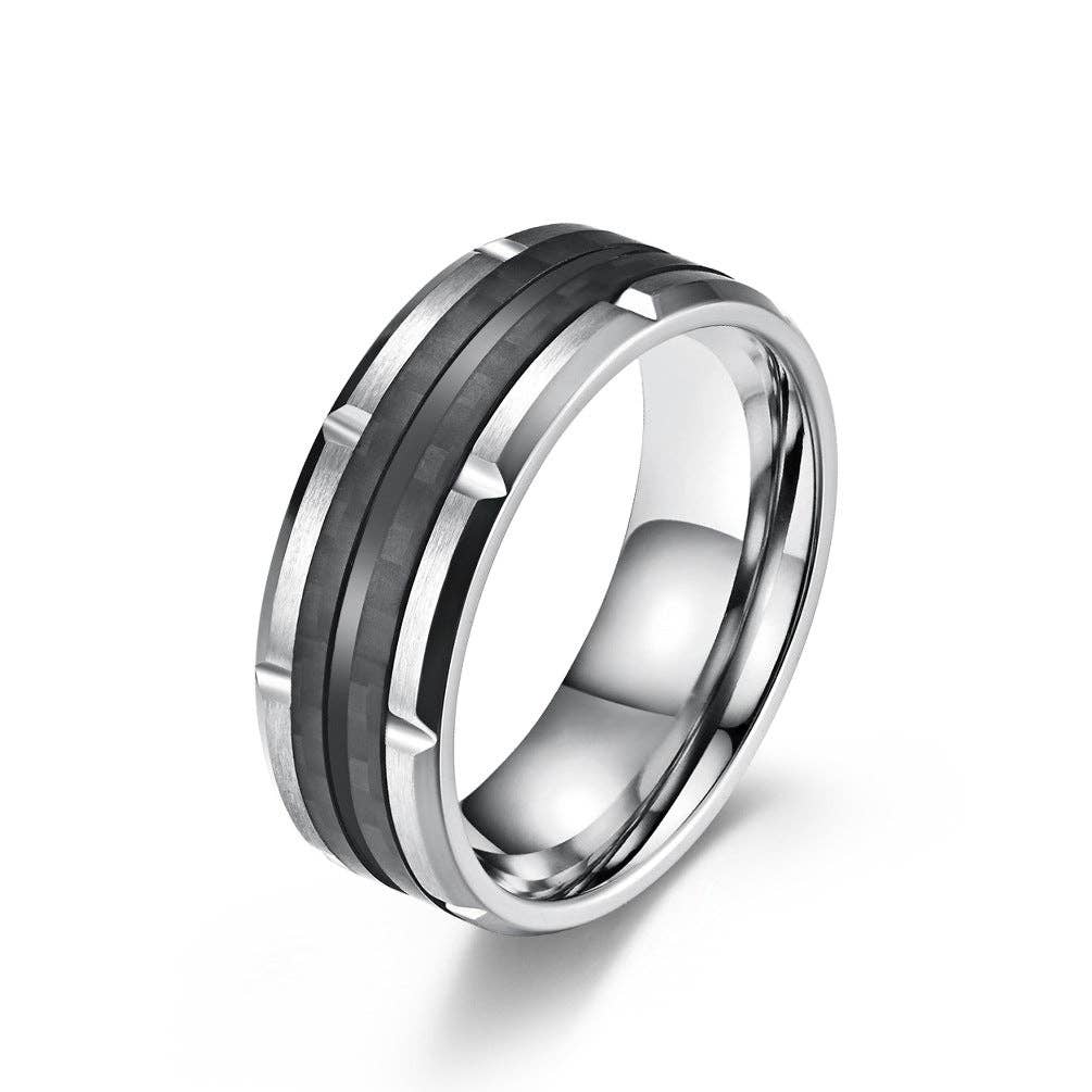 Delicate Blue Stainless Steel Ring Men's