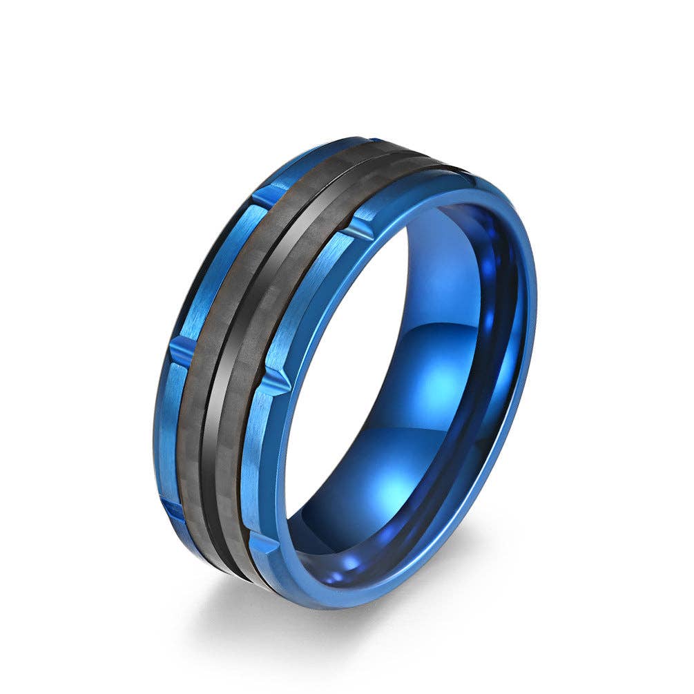 Delicate Blue Stainless Steel Ring Men's