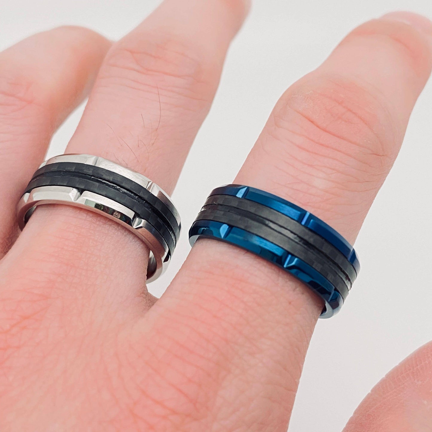 Delicate Blue Stainless Steel Ring Men's