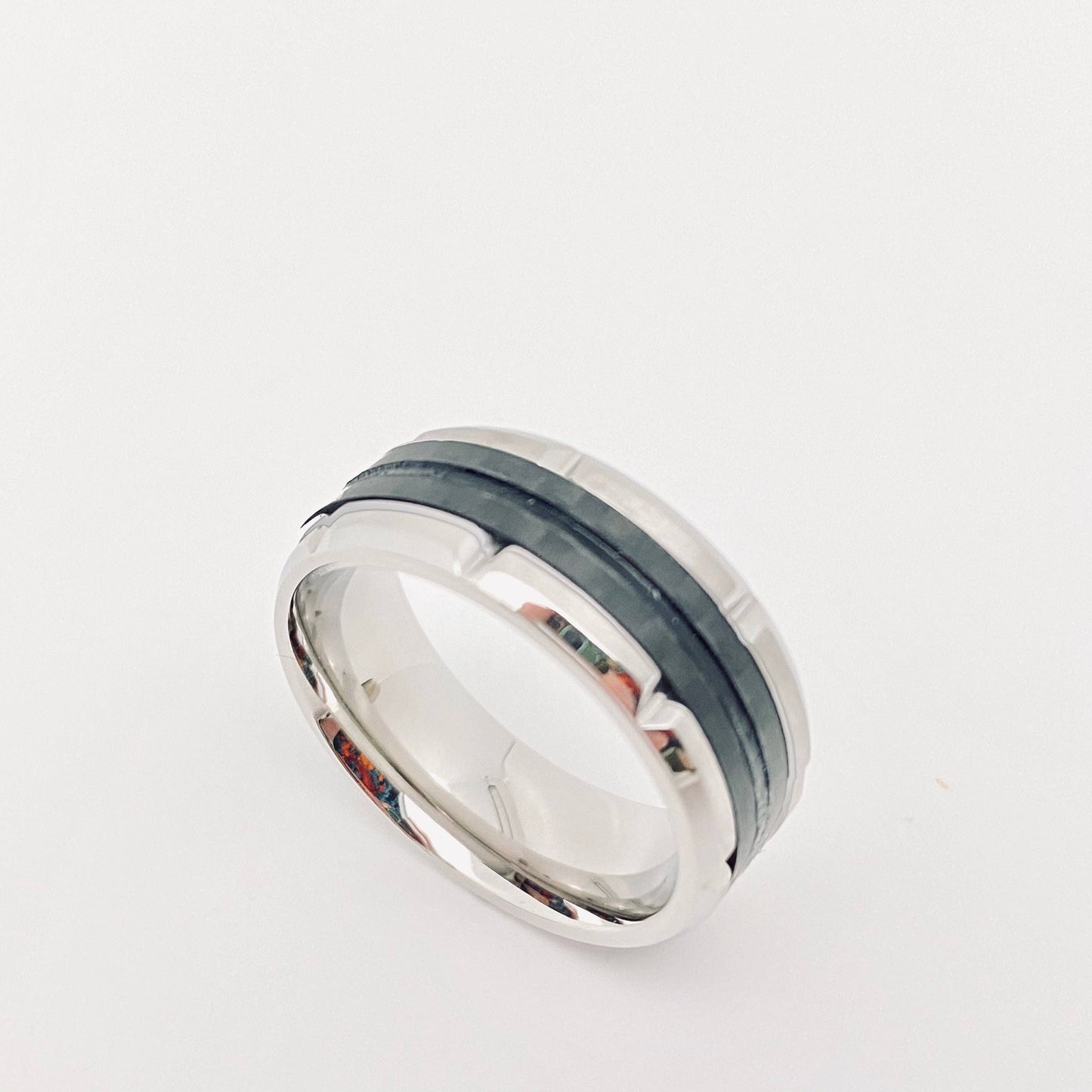 Delicate Blue Stainless Steel Ring Men's