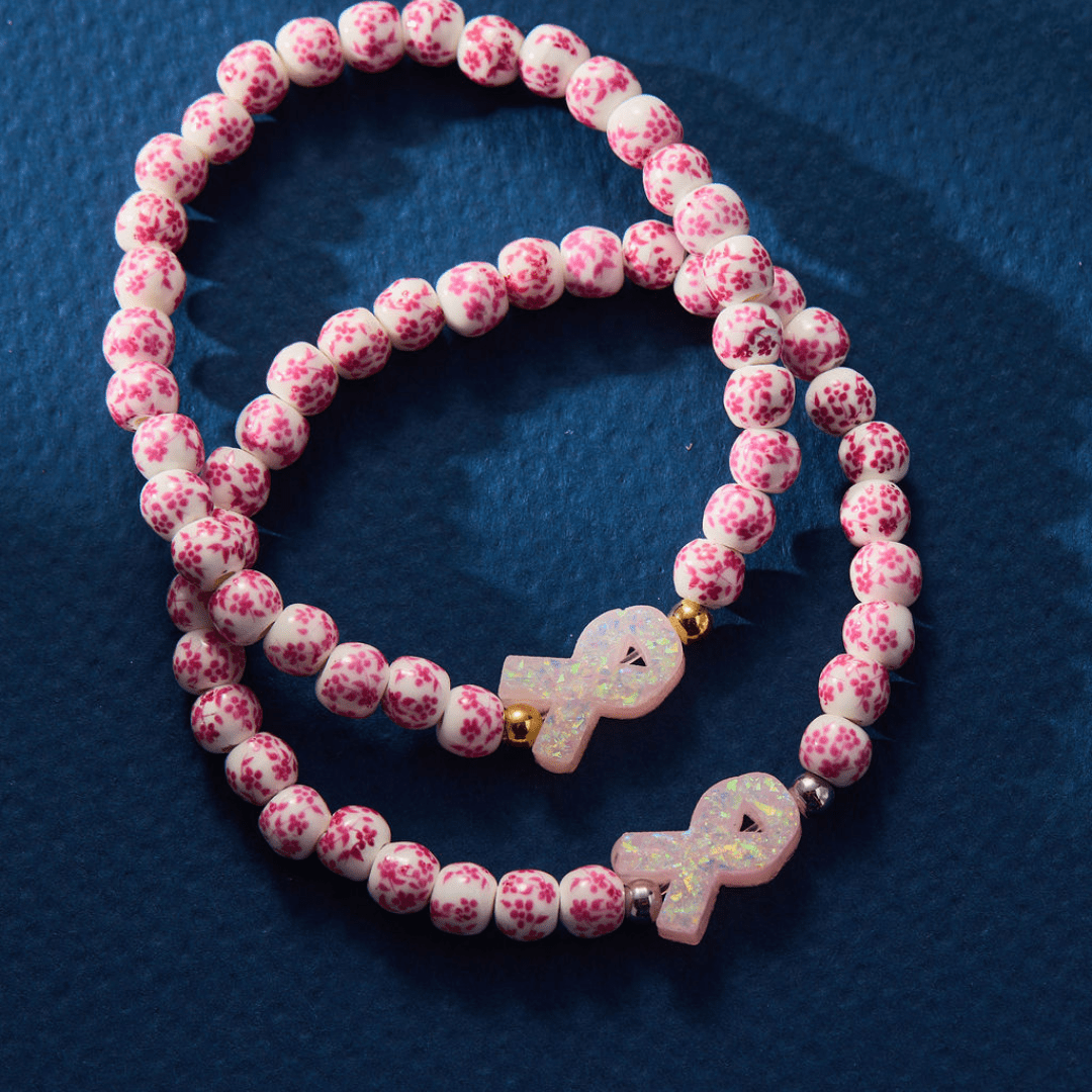 HOLY WATER PORCELAIN PINK RIBBON AWARENESS BRACELET