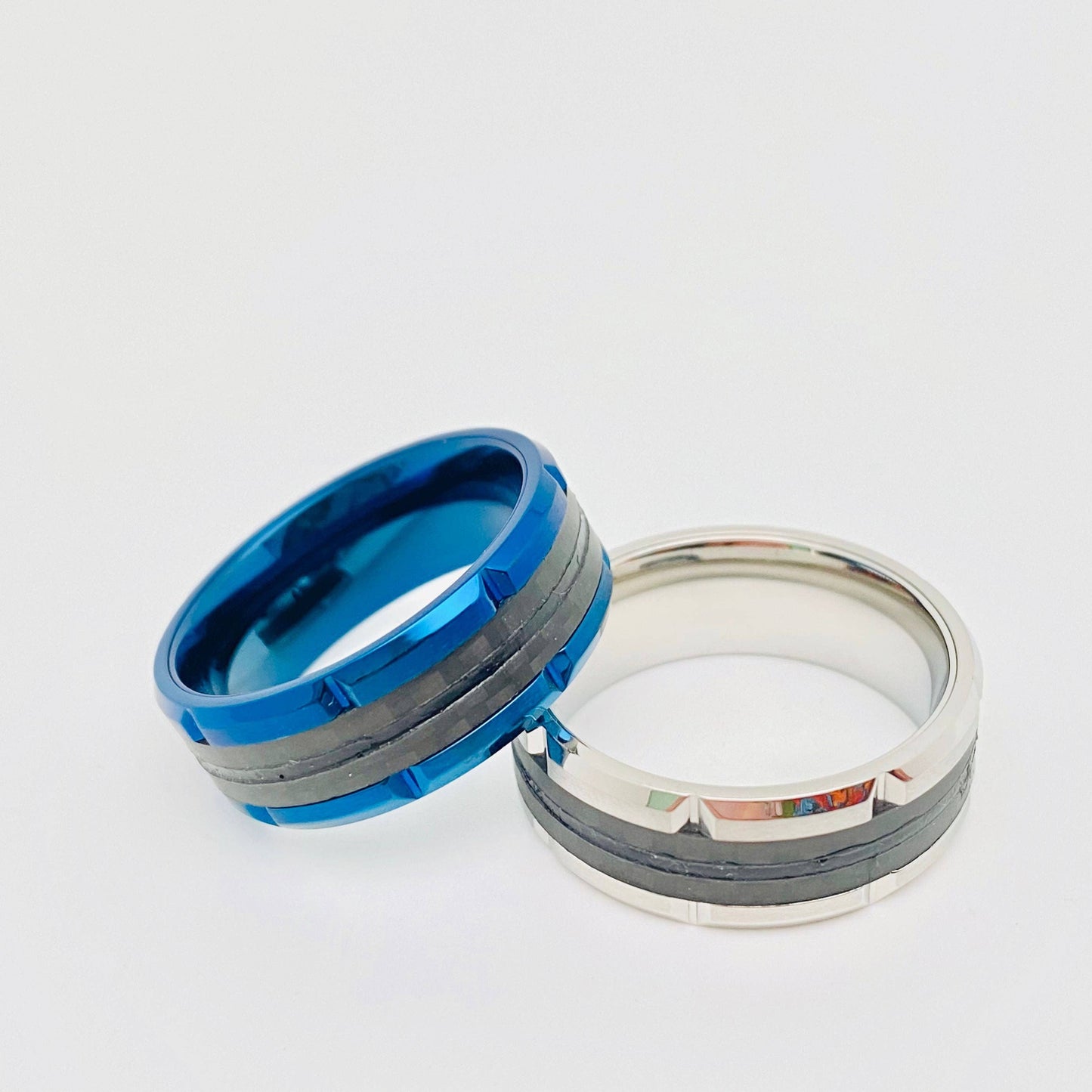 Delicate Blue Stainless Steel Ring Men's