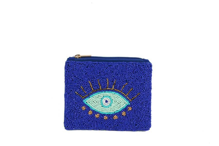 Ladies Fully Beaded EVIL EYE Printed Cosmetic Bag