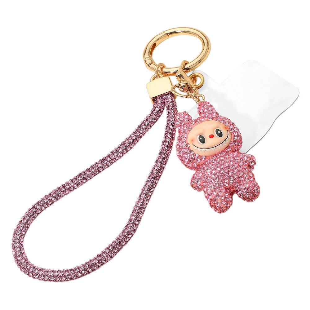 Bling Studded Monster Bunny Figure Phone Strap Keychain Bag Charm