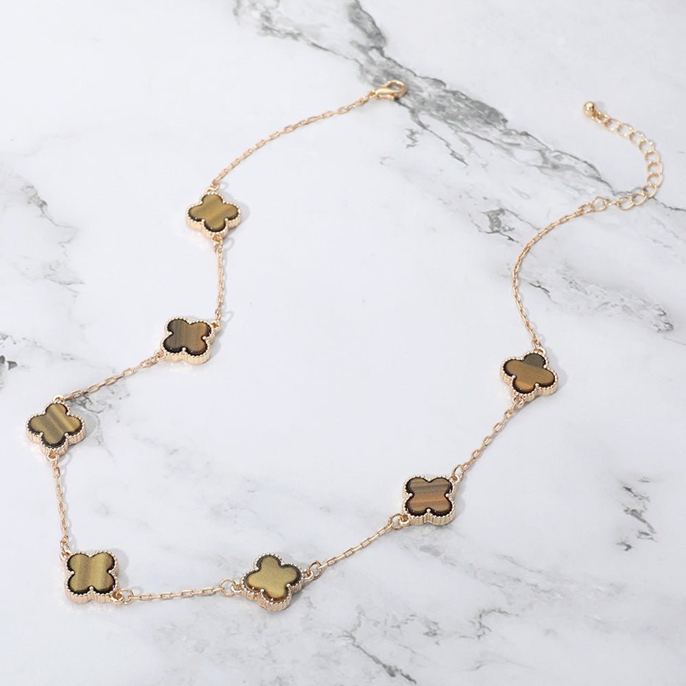 Clover station long  necklace