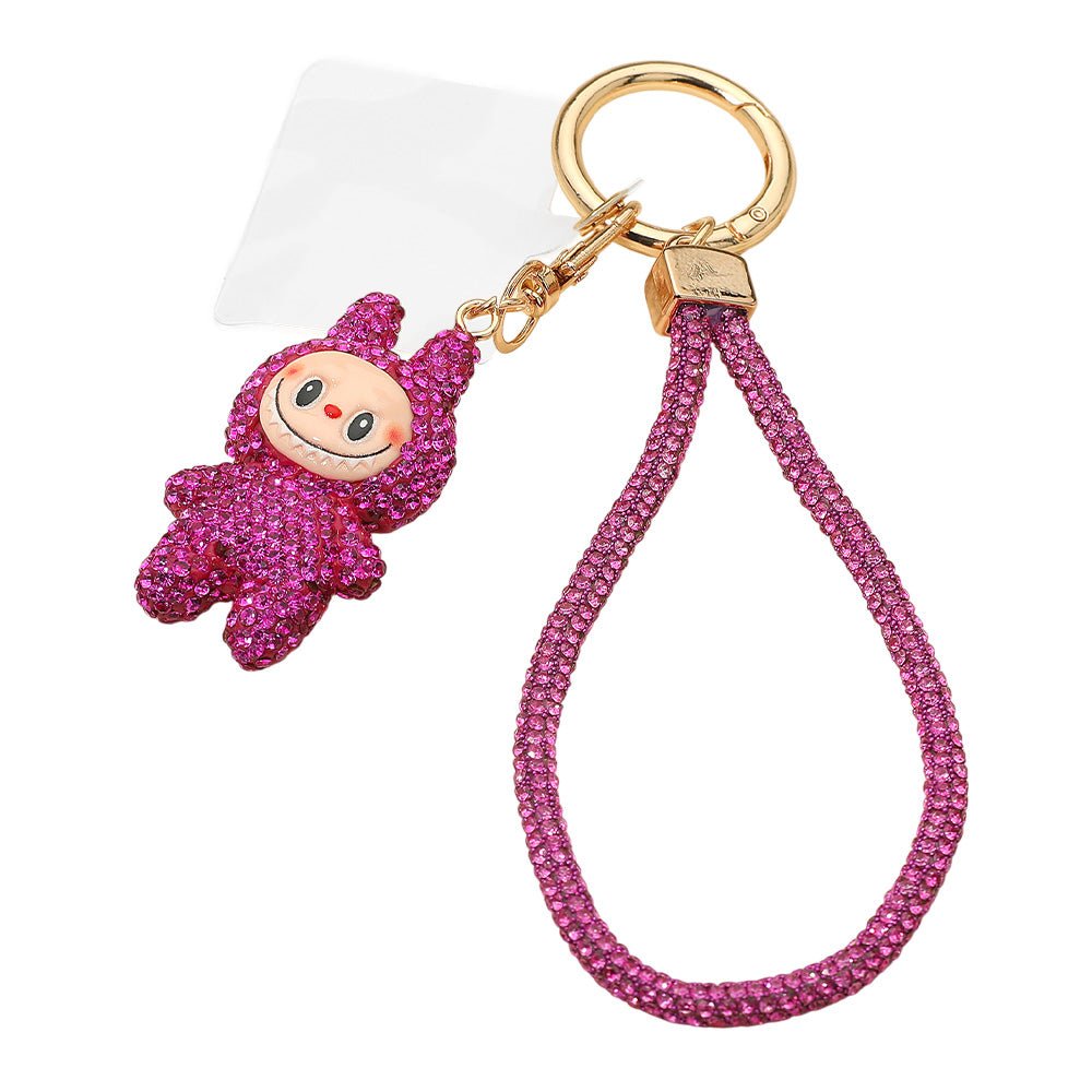 Bling Studded Monster Bunny Figure Phone Strap Keychain Bag Charm