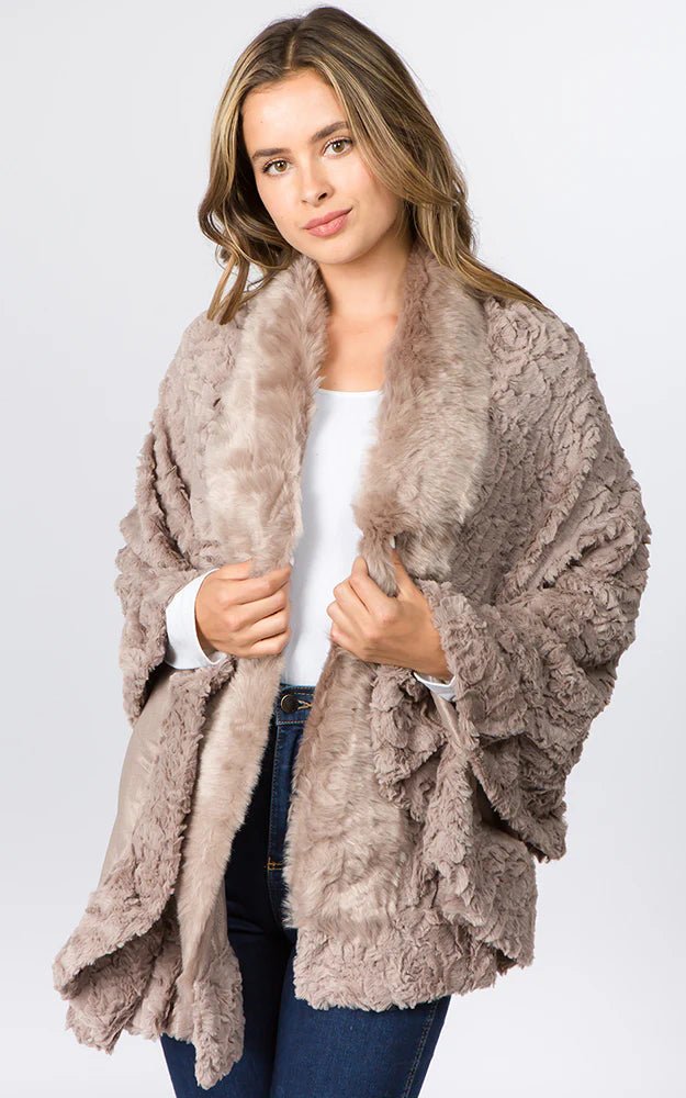 Faux Fur Shawl with Fur Trim