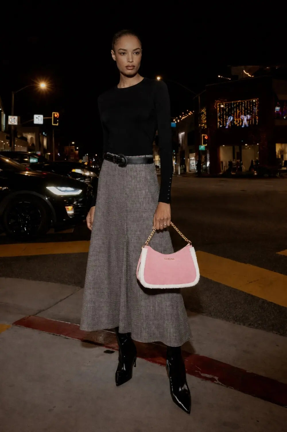 VALENTINA SUEDE ROSE CROSSBODY BAG