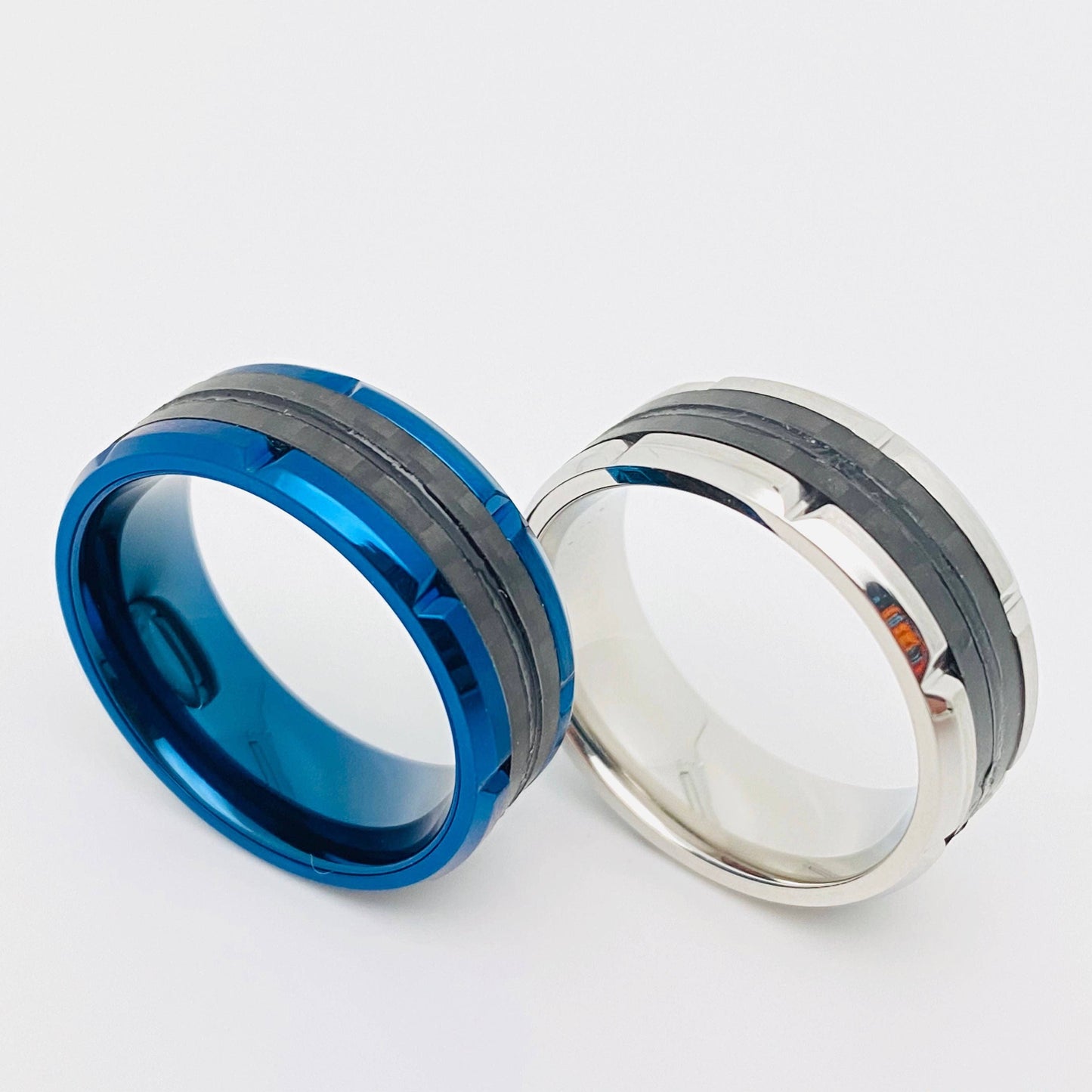 Delicate Blue Stainless Steel Ring Men's