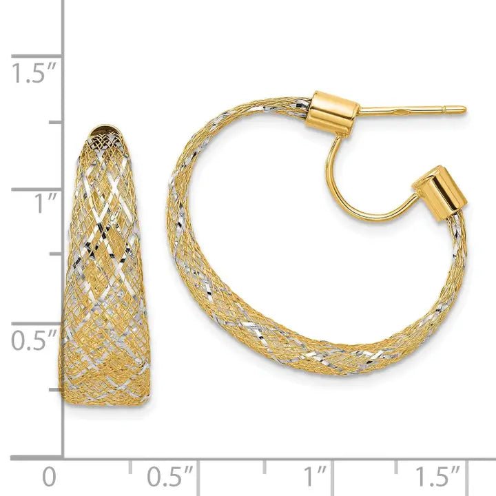 14K Yellow & Rhodium Gold Textured Mesh Hoop