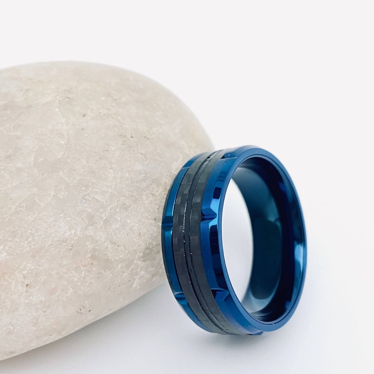 Delicate Blue Stainless Steel Ring Men's