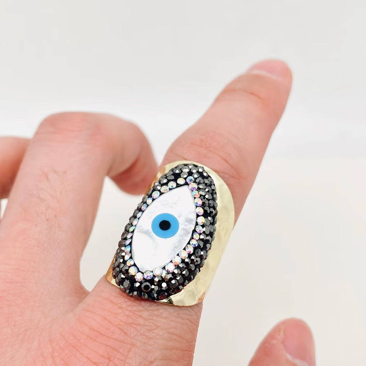 Turkish Eye Evil Eye Inlaid Rhinestone Shell Ring