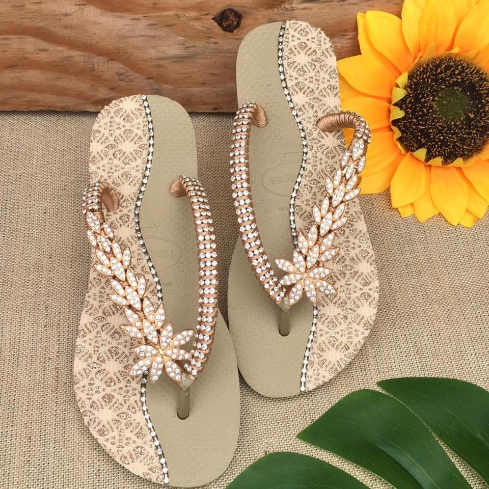 Pink flip flops /half gold design