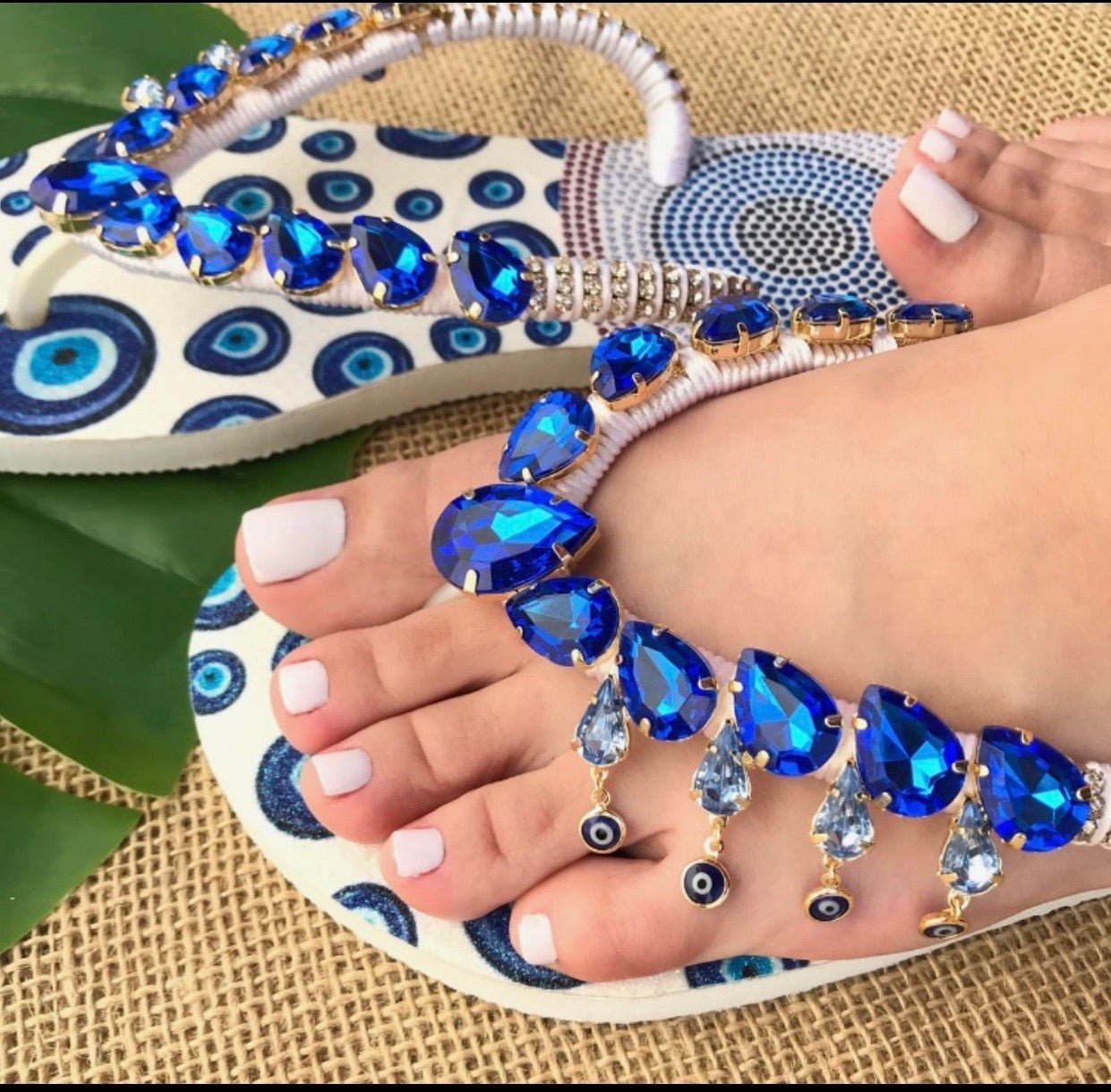 Evil eye flip flops