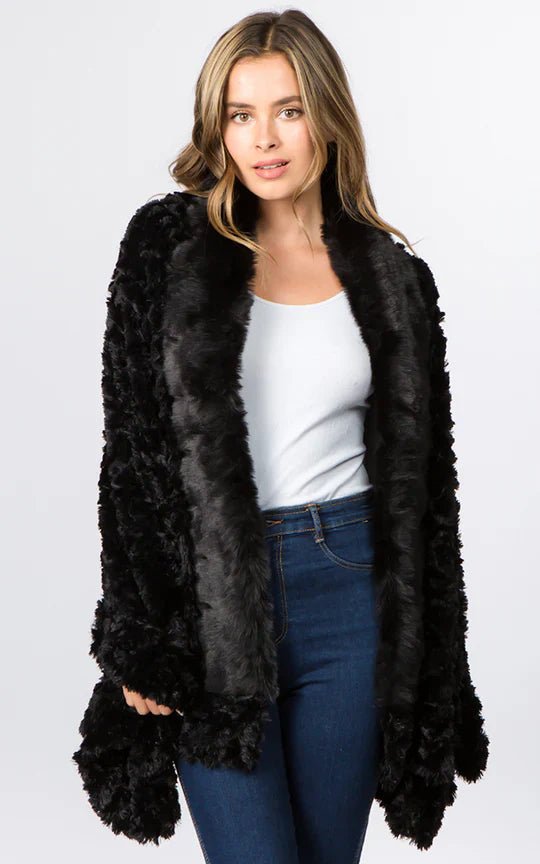 Faux Fur Shawl with Fur Trim