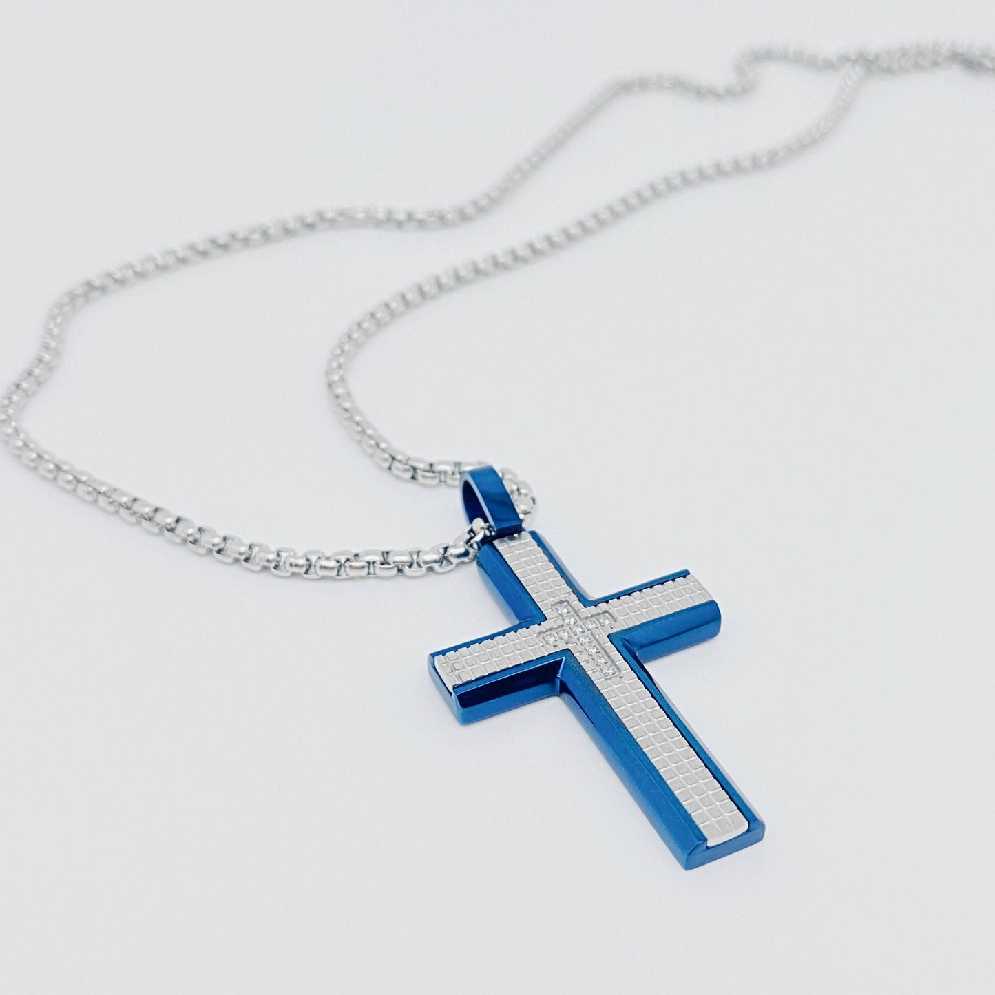 Stainless Steel CZ Cross Pendant Men's Necklace - MJ/MNP