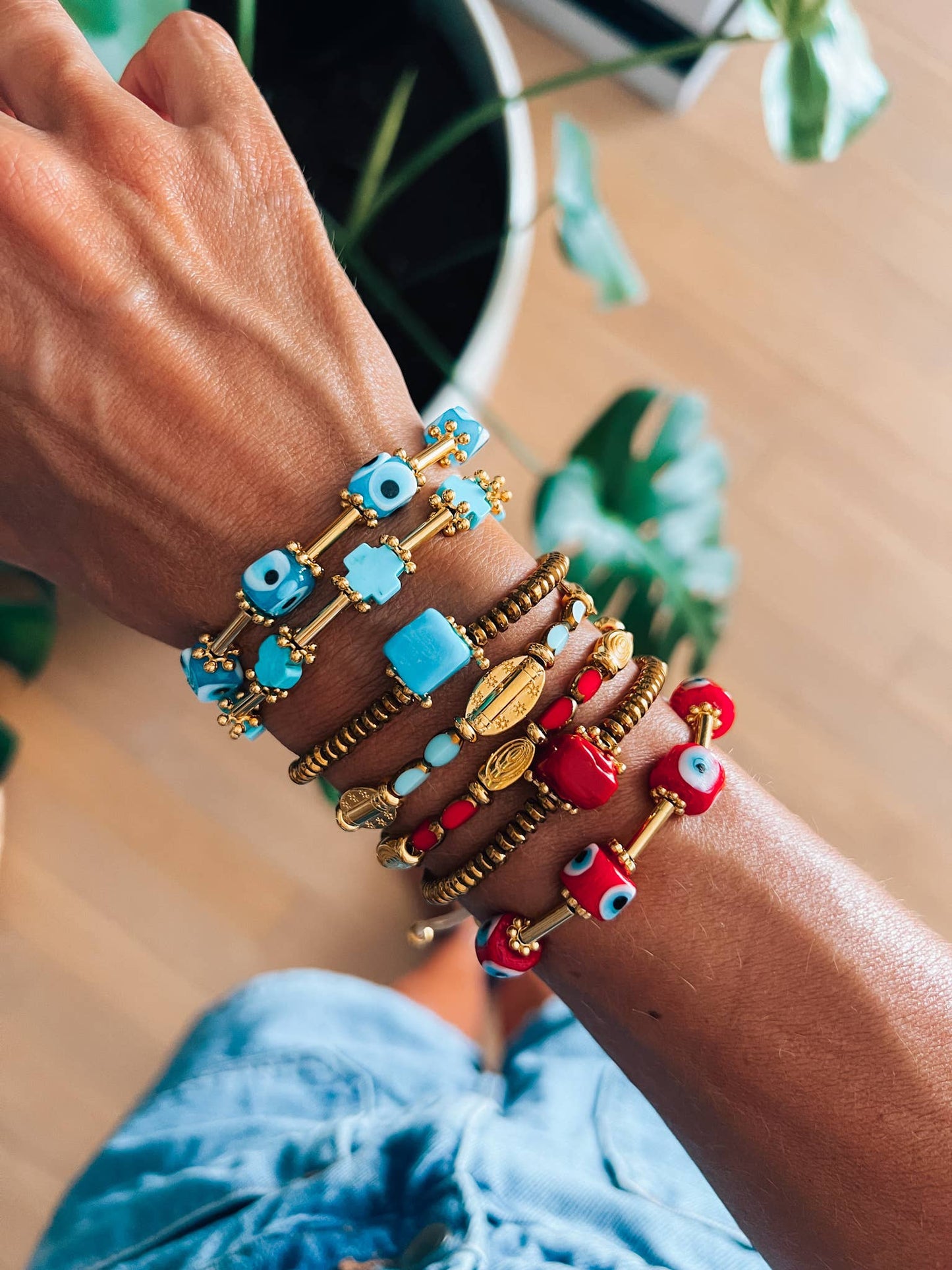 Sky blue and gold detail bracelets