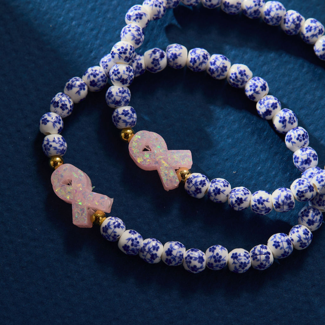 HOLY WATER PORCELAIN PINK RIBBON AWARENESS BRACELET