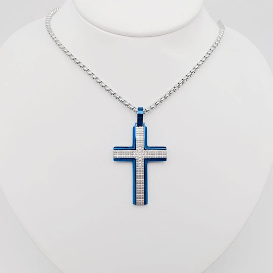 Stainless Steel CZ Cross Pendant Men's Necklace - MJ/MNP