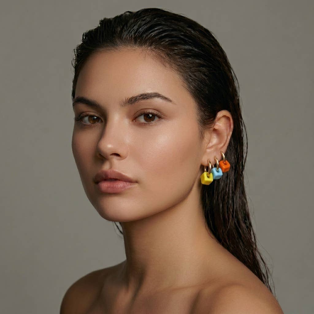 Minimal Hoop Earrings with Rainbow Beads in gold and silver