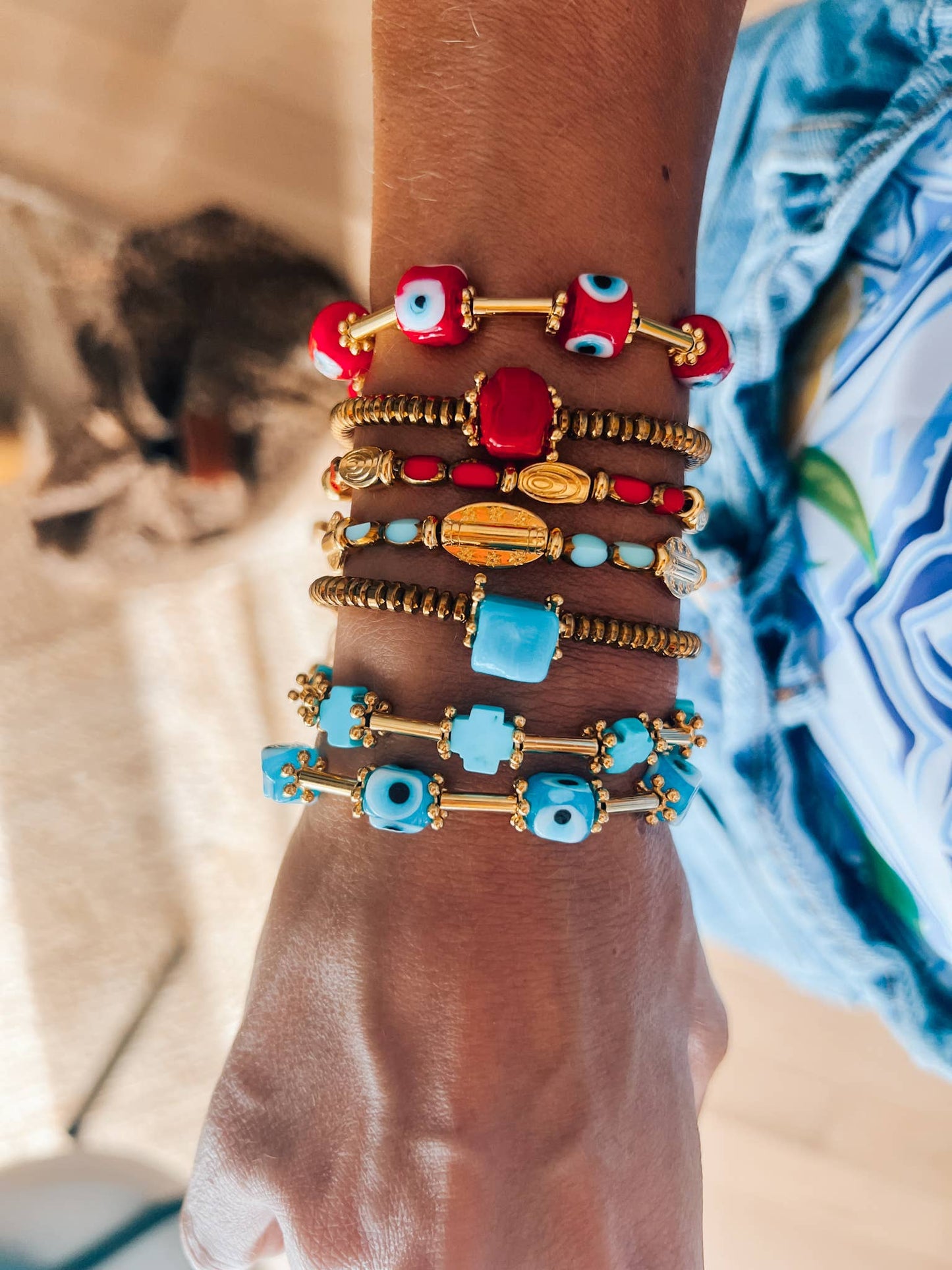 Sky blue and gold detail bracelets