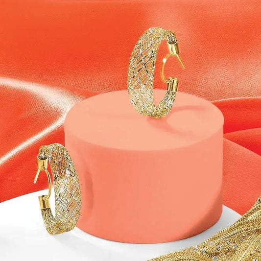 14K Yellow & Rhodium Gold Textured Mesh Hoop