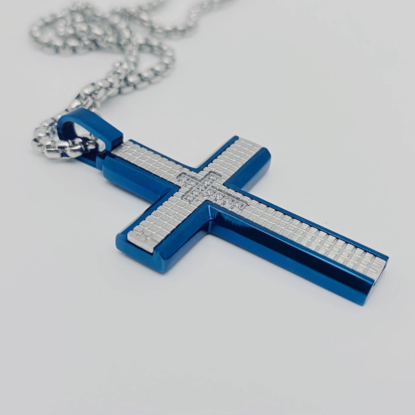 Stainless Steel CZ Cross Pendant Men's Necklace - MJ/MNP