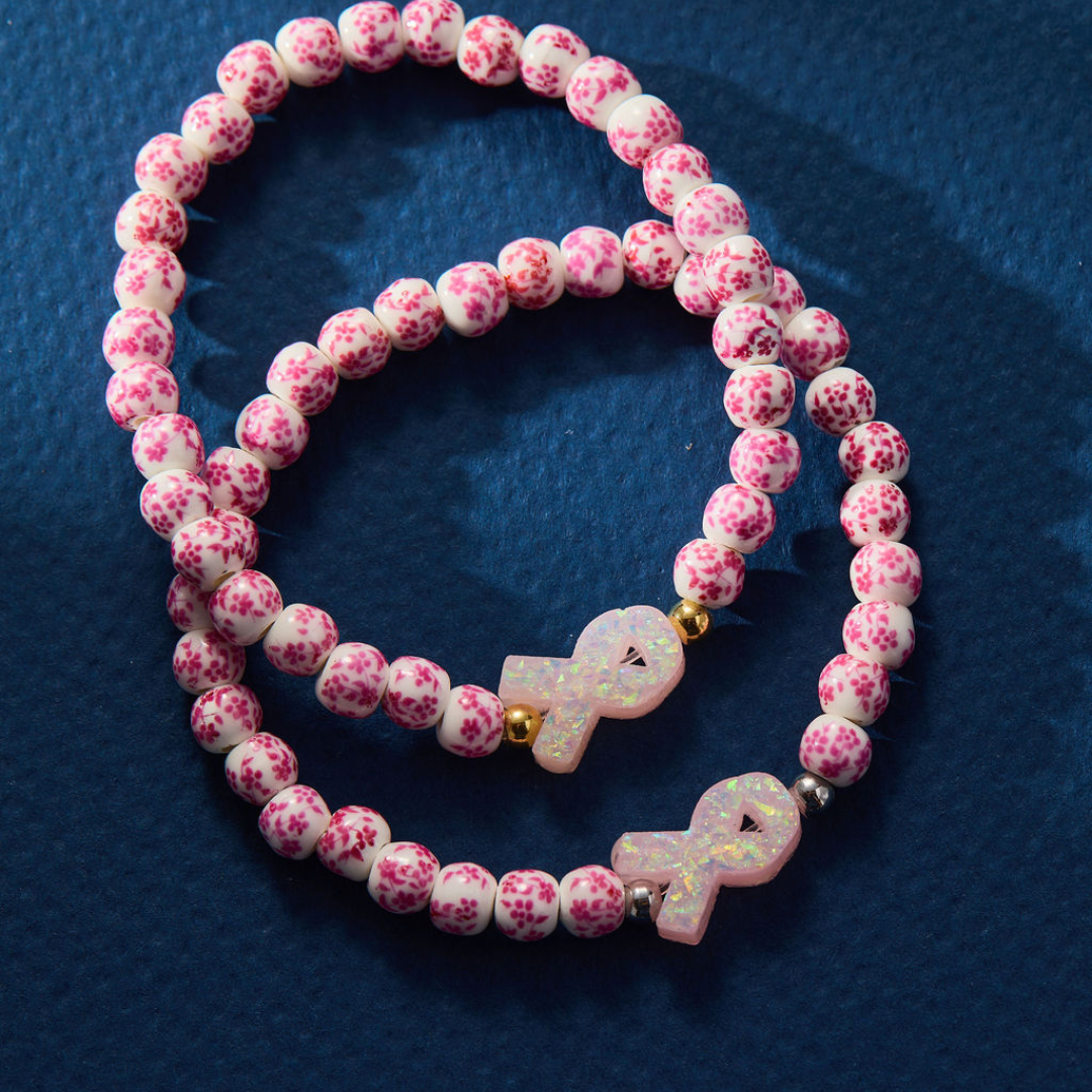 HOLY WATER PORCELAIN PINK RIBBON AWARENESS BRACELET