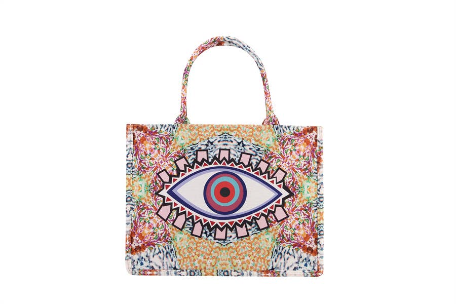 Ladies Multi Color EVIL EYE Theme Tote Handbag