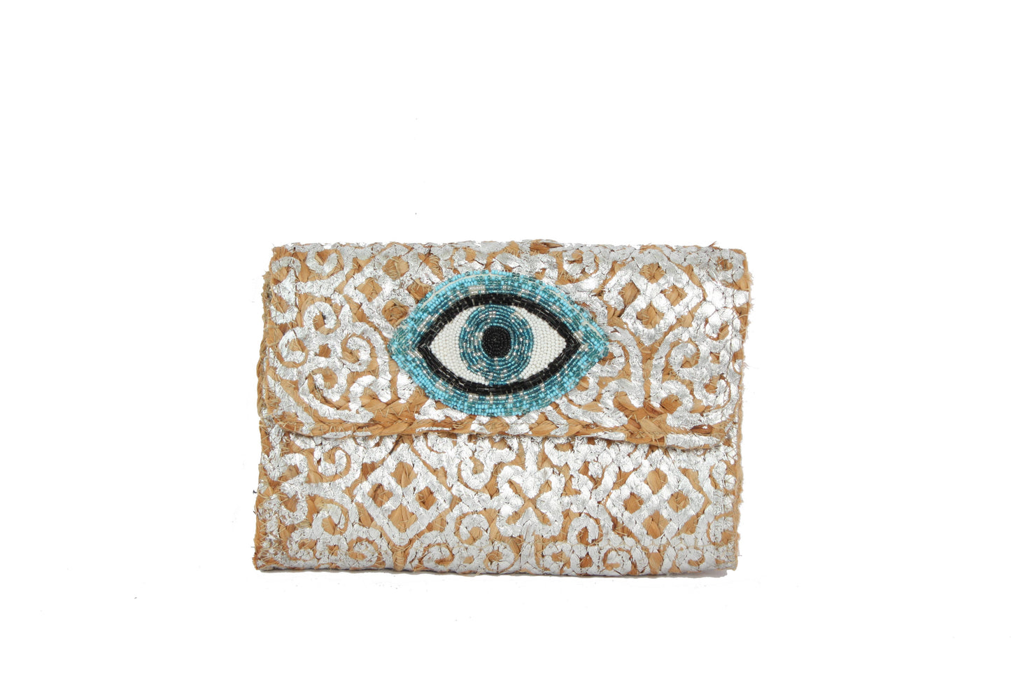 Ladies Fashion Jute Clutch With EVIL EYE Theme