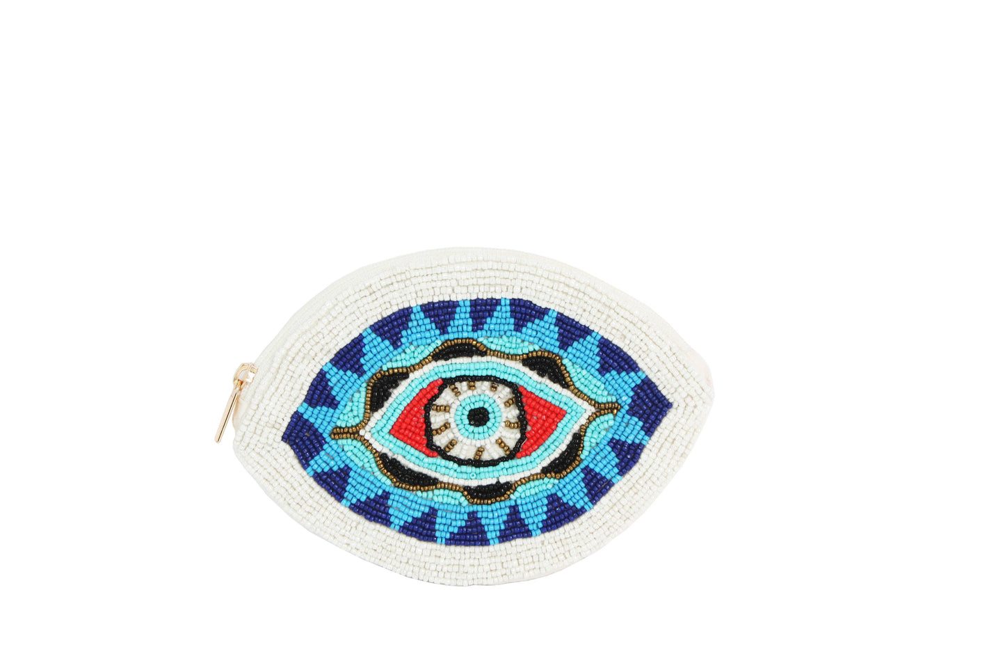 Ladies White  Fully Beaded Eye Shaped Coin Purse