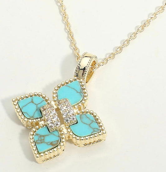 Turquoise Stone Clover Pendant Necklace