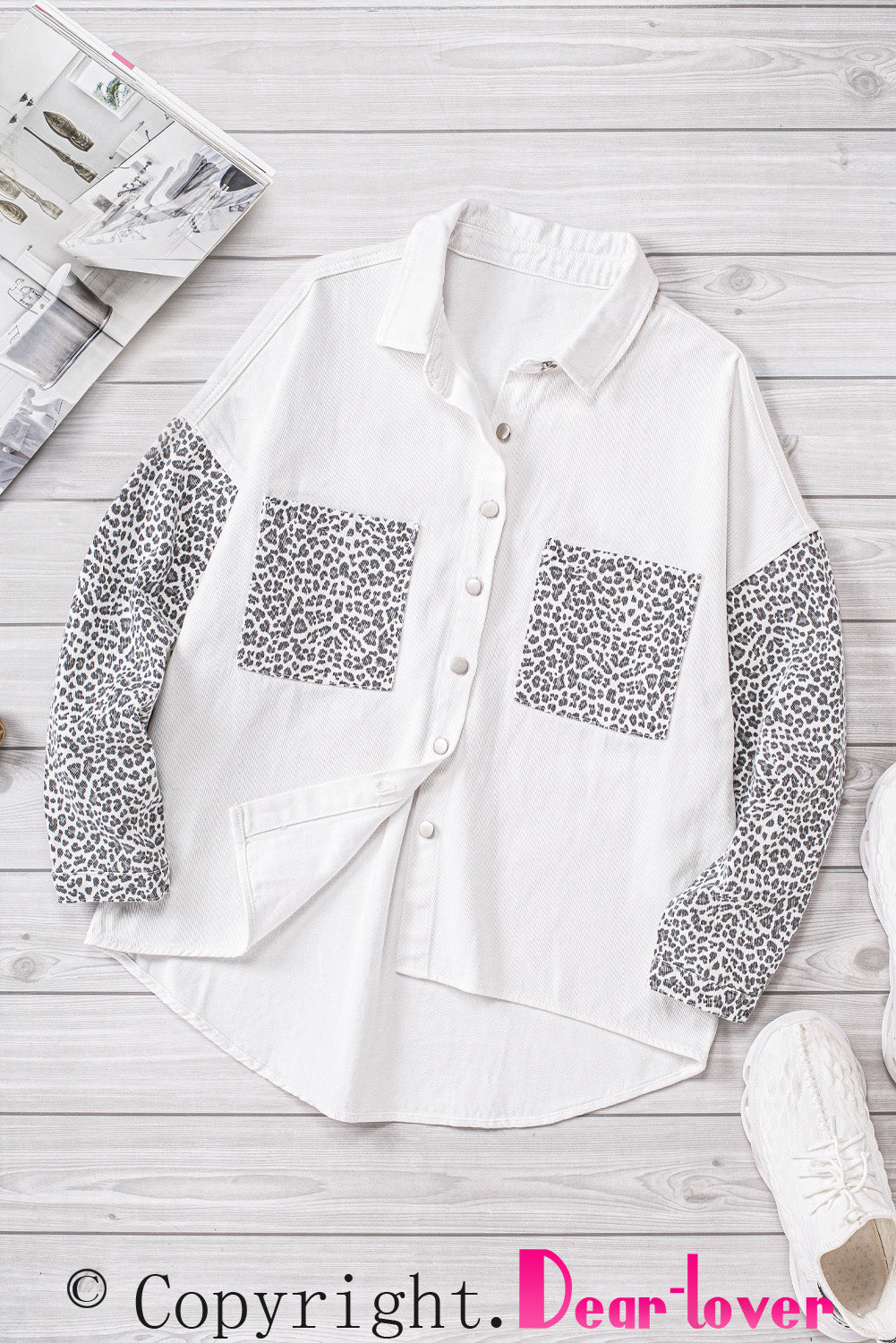 White Contrast Leopard Denim Jacket