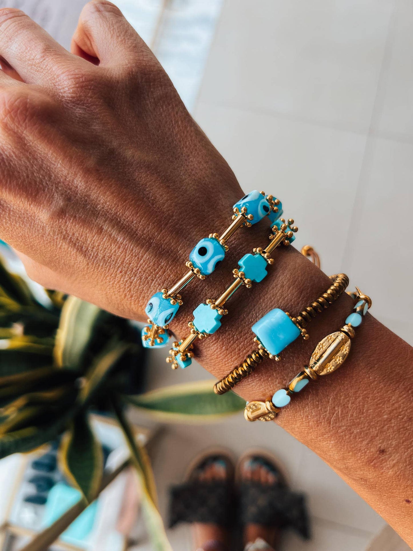 Sky blue and gold detail bracelets