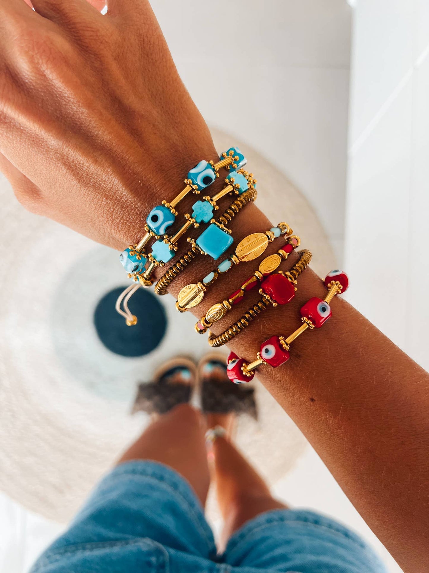 Sky blue and gold detail bracelets