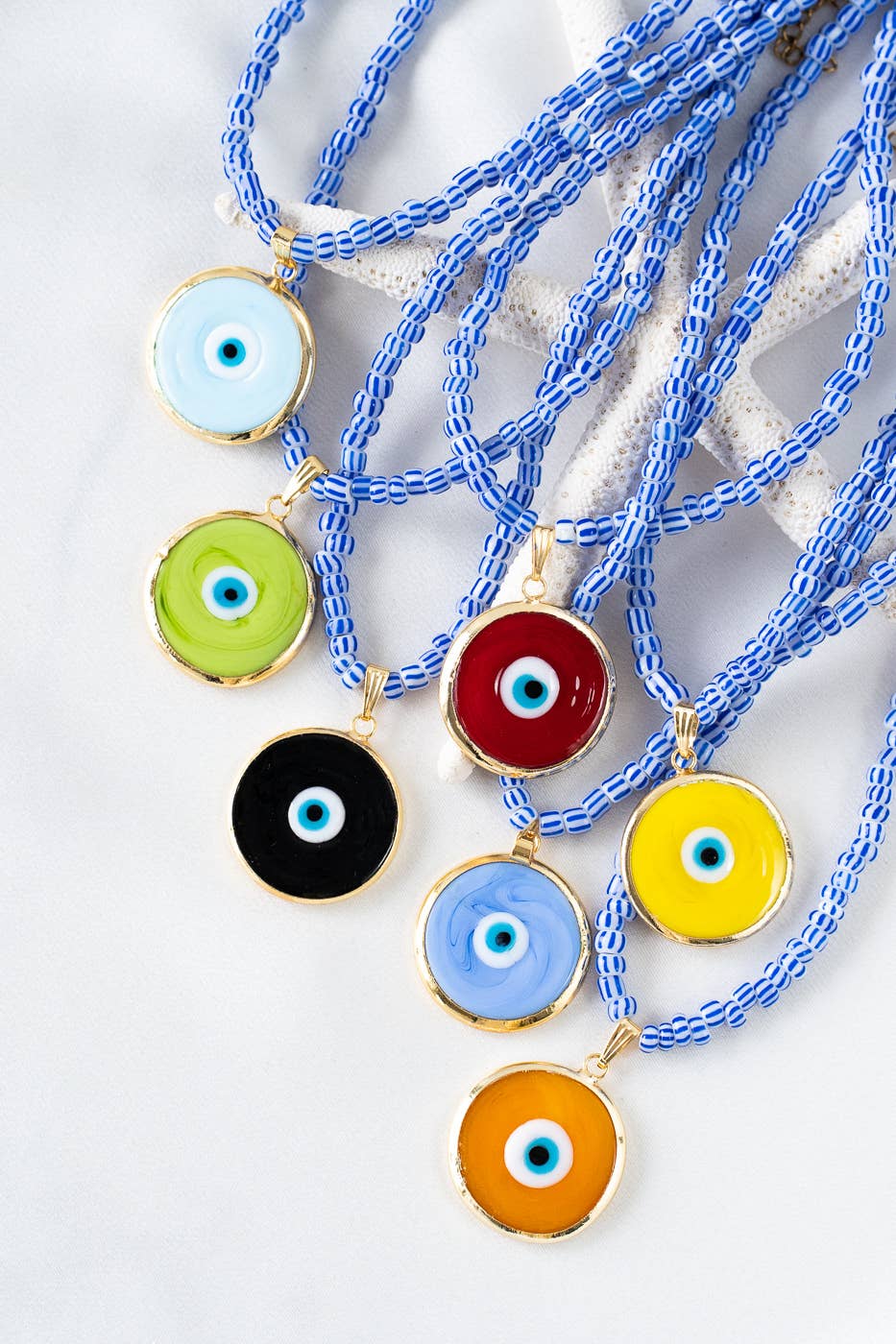 Greek colored beaded necklace with colorful glass eye charm