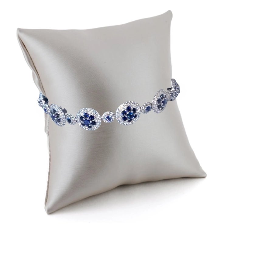 Rhodium-Plated Silver Created Sapphire Halo Tennis Bracelet