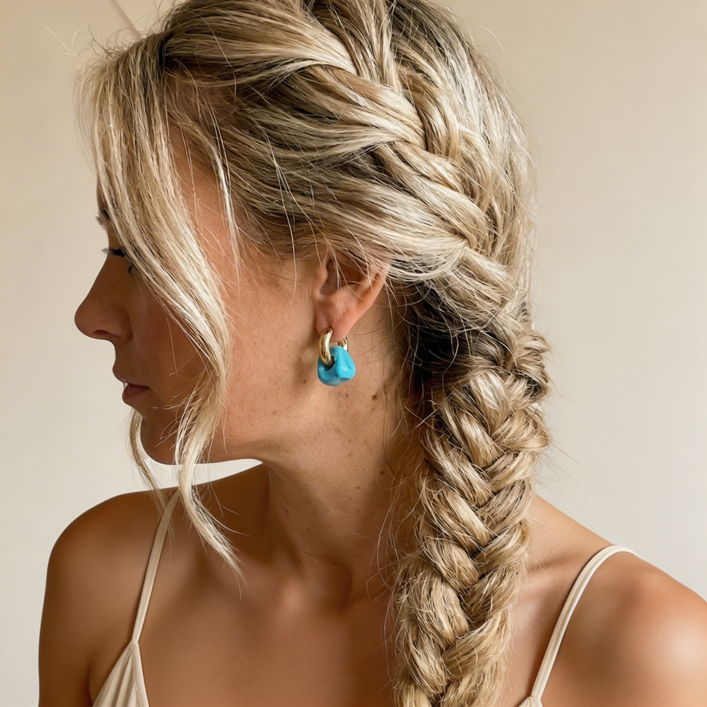 Minimal Hoop Earrings with Turquoise Bead in gold and silver