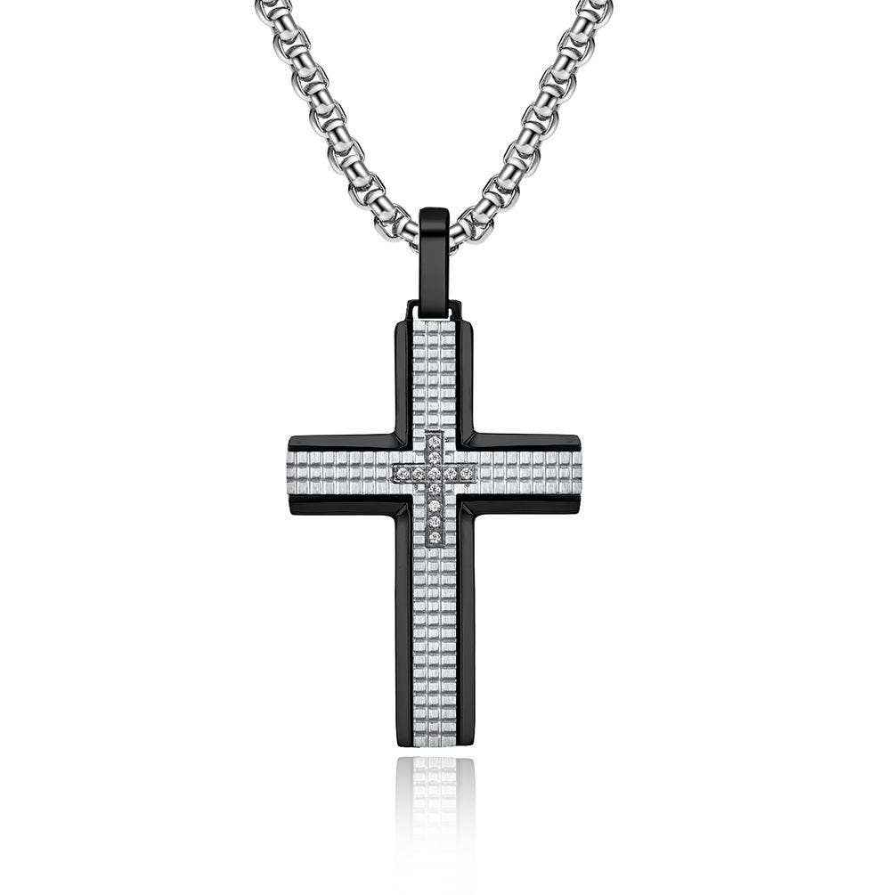 Stainless Steel CZ Cross Pendant Men's Necklace - MJ/MNP