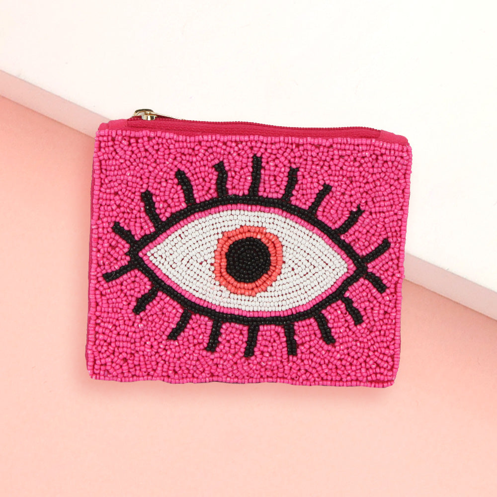 Evil Eye Beaded Mini Pouch Bag