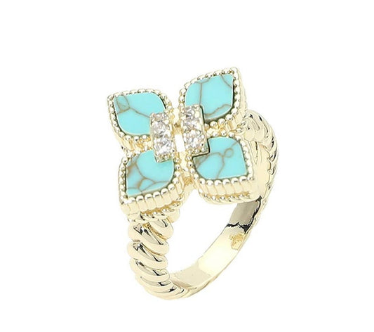 Turquoise Stone Clover Ring