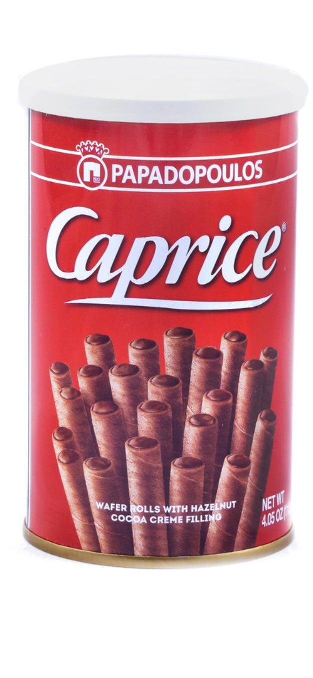 PAPADOPOULOS CAPRICE WAFER ROLLS WITH PRALINE FILLING 115G TIN