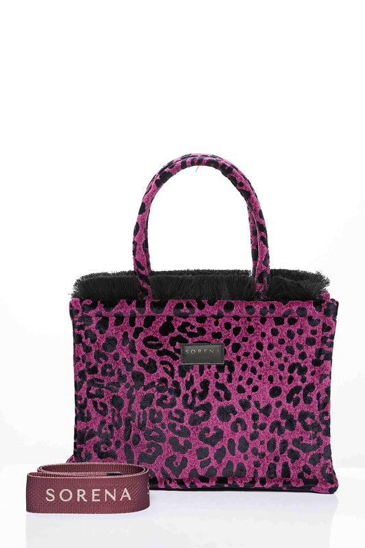 LEOPARD VELVET MAGENTA MEDIUM TOTE BAG