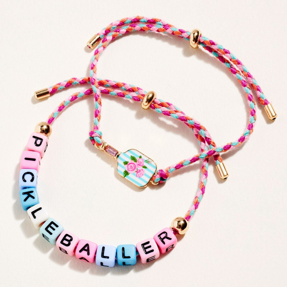 Pickleball Paddle Ball Accent Adjustable Cinch Pull Tie Bracelets