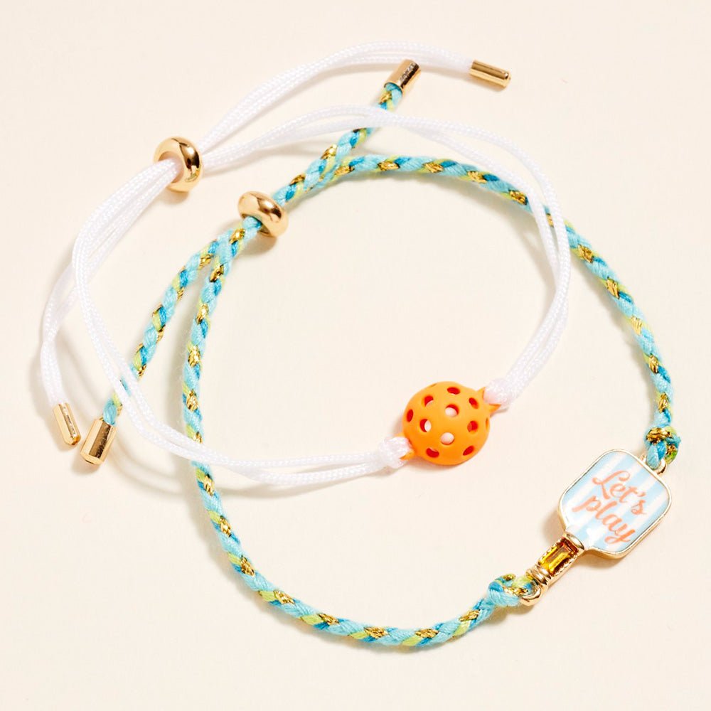 Pickleball Paddle Ball Accent Adjustable Cinch Pull Tie Bracelets