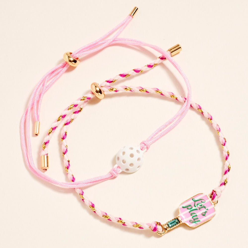 Pickleball Paddle Ball Accent Adjustable Cinch Pull Tie Bracelets