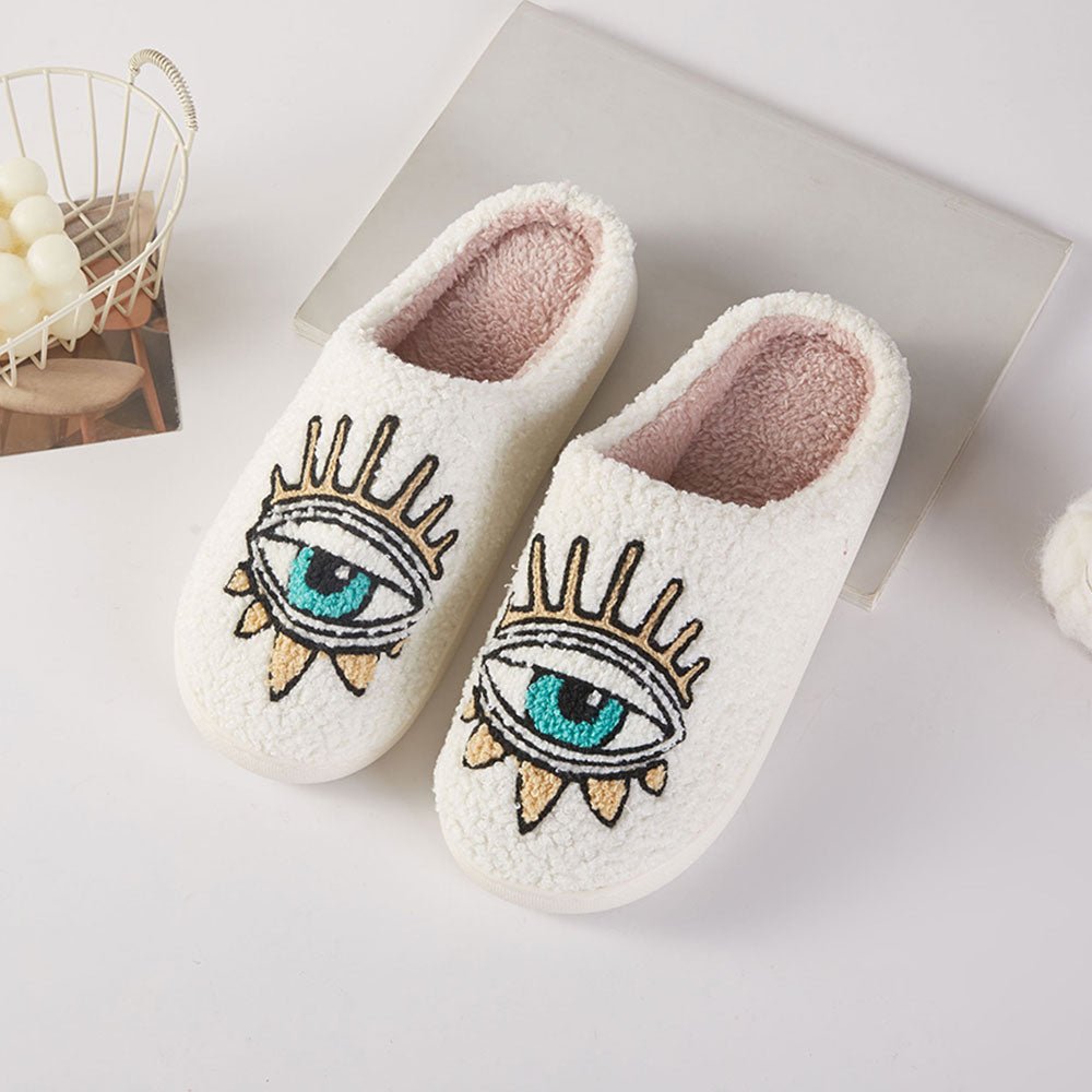 Gold evil eye slippers