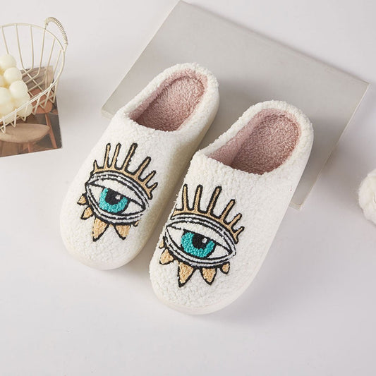 Gold evil eye slippers