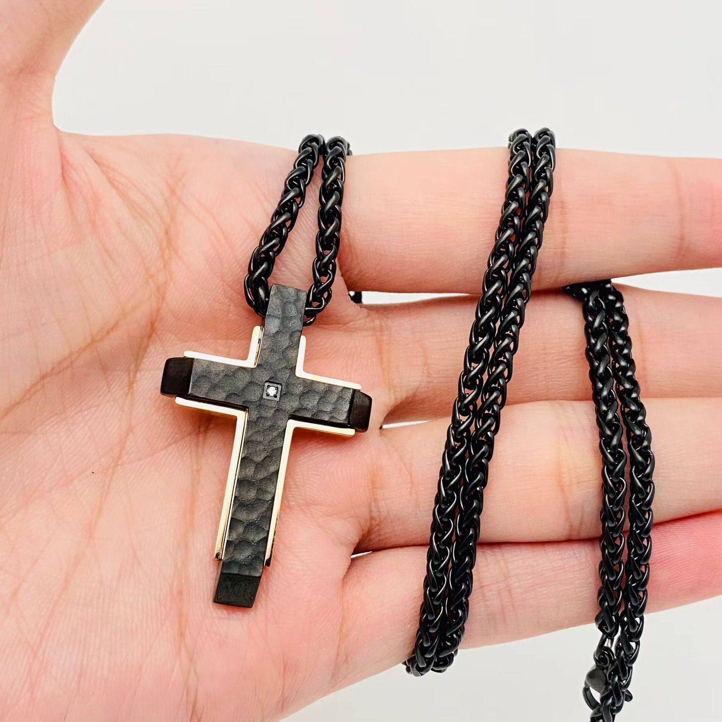 Two-color Stainless Steel Cross Charm Men's Necklace -MJ/MNP